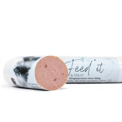 Feed'it & Treat godbidspølse, and 400g